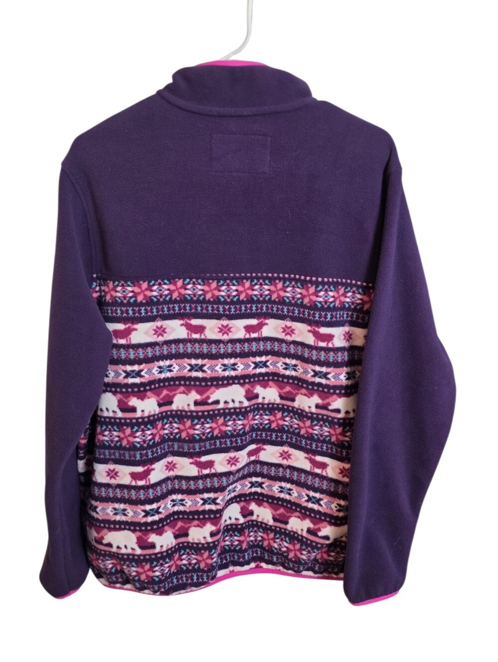 Lands’ End Women’s XL Purple Fleece Fair Isle Reindeer Snap Pullover - Picture 3 of 14